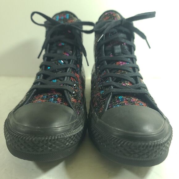 Converse Black Blue Cherry Red Sequin high-top sneaker Women sz 10 Chuck Taylor - Picture 7 of 16